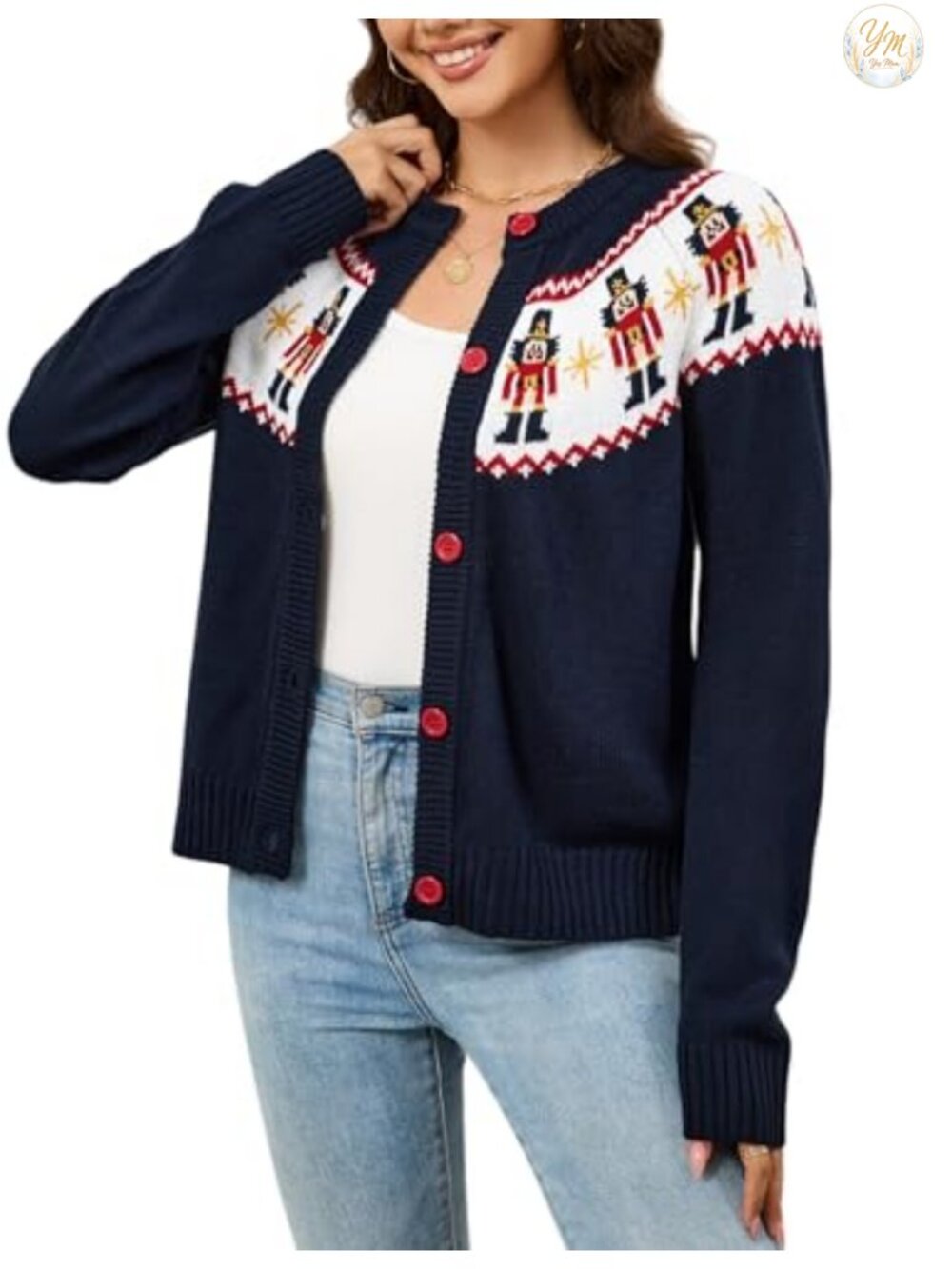 LUBOT Women's Ugly Christmas Cardigan Sweater Soft Fuzzy Knit